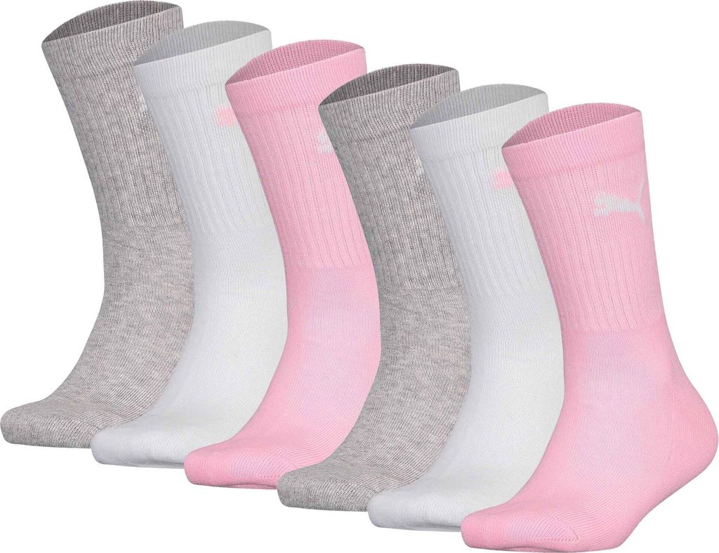 PUMA Kinder Socken, 6er Pack - Sport Junior, Frottee-Sohle, Rippbündchen, Logo Rosa 35-38