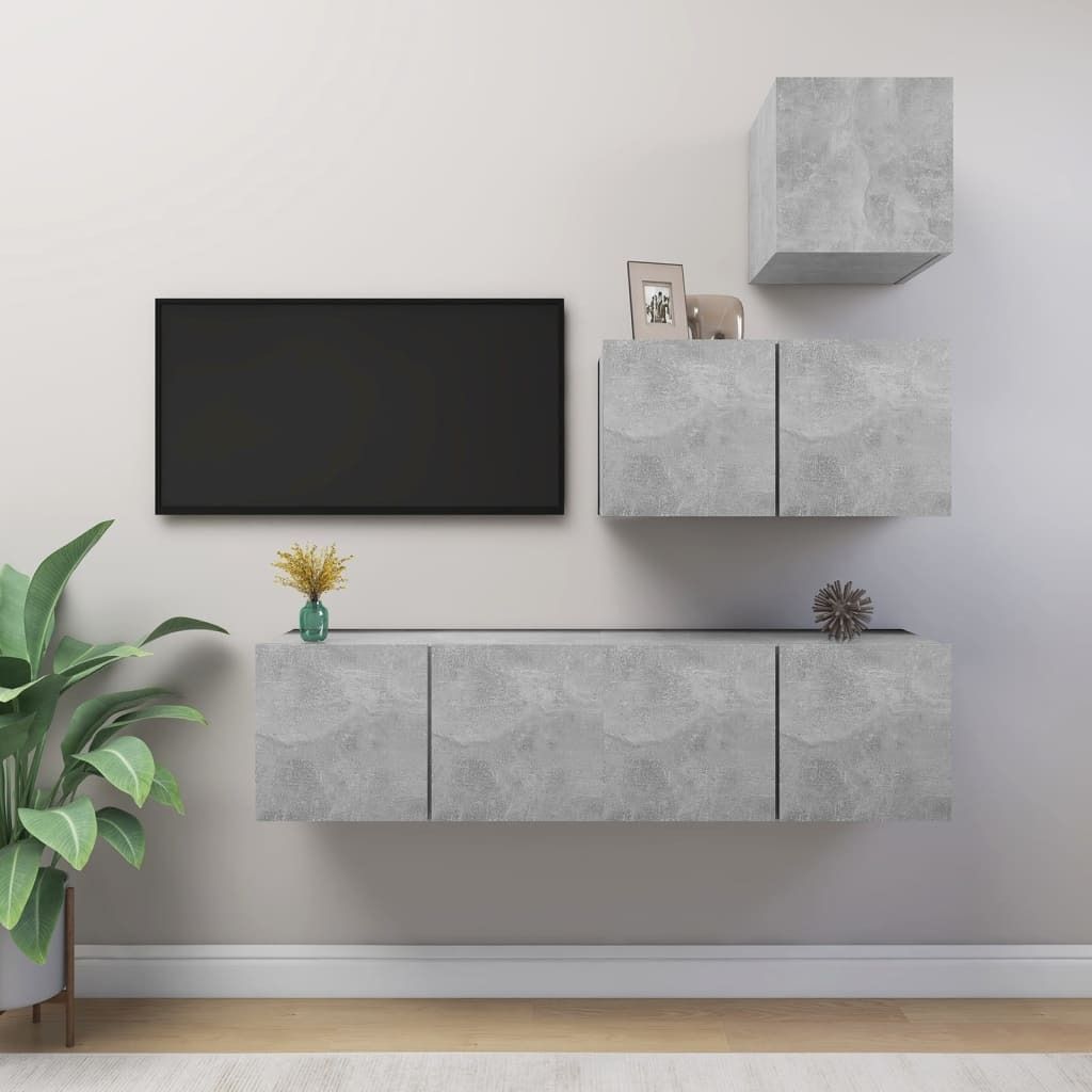 The Living Store 4-tlg. TV-Schrank-Set Betongrau Produktbild 