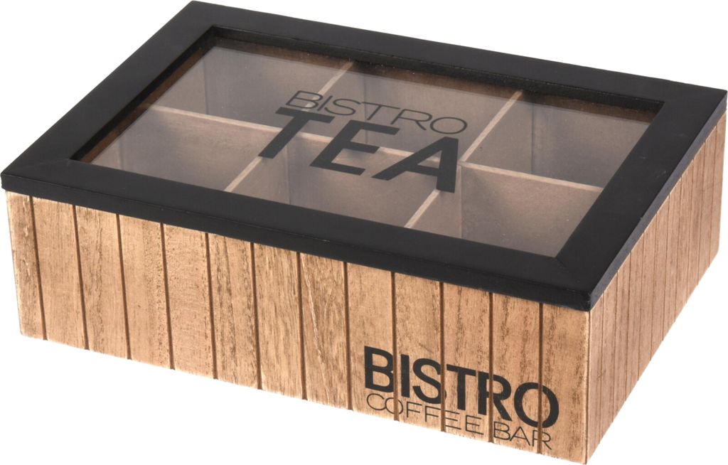 Teedose - Bistro - schwarz/braun - MDF - 24 x 16 x 8 cm - Teedose