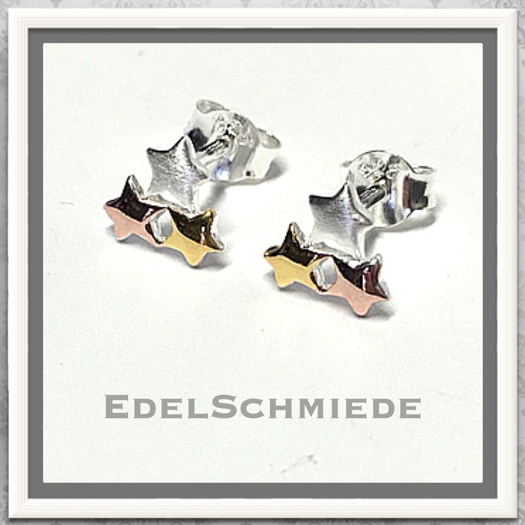 kleine Ohrstecker tricolor 925 Silber mit Sternen