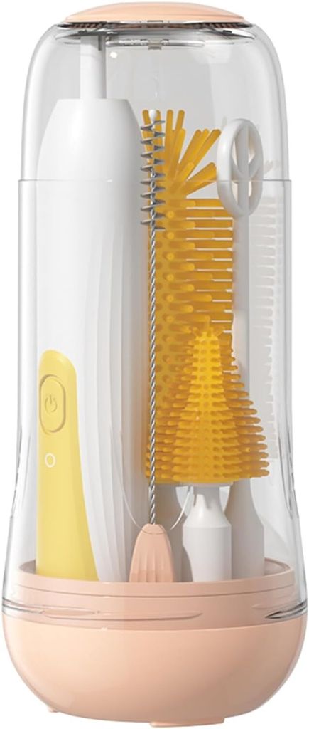 Elektrisches Babyflaschenbürsten-Set mit elektrischem Flaschenreiniger und Wasserflaschenbürste und Nippel-/Saugerbürste, Milchaufschäumer Gelb