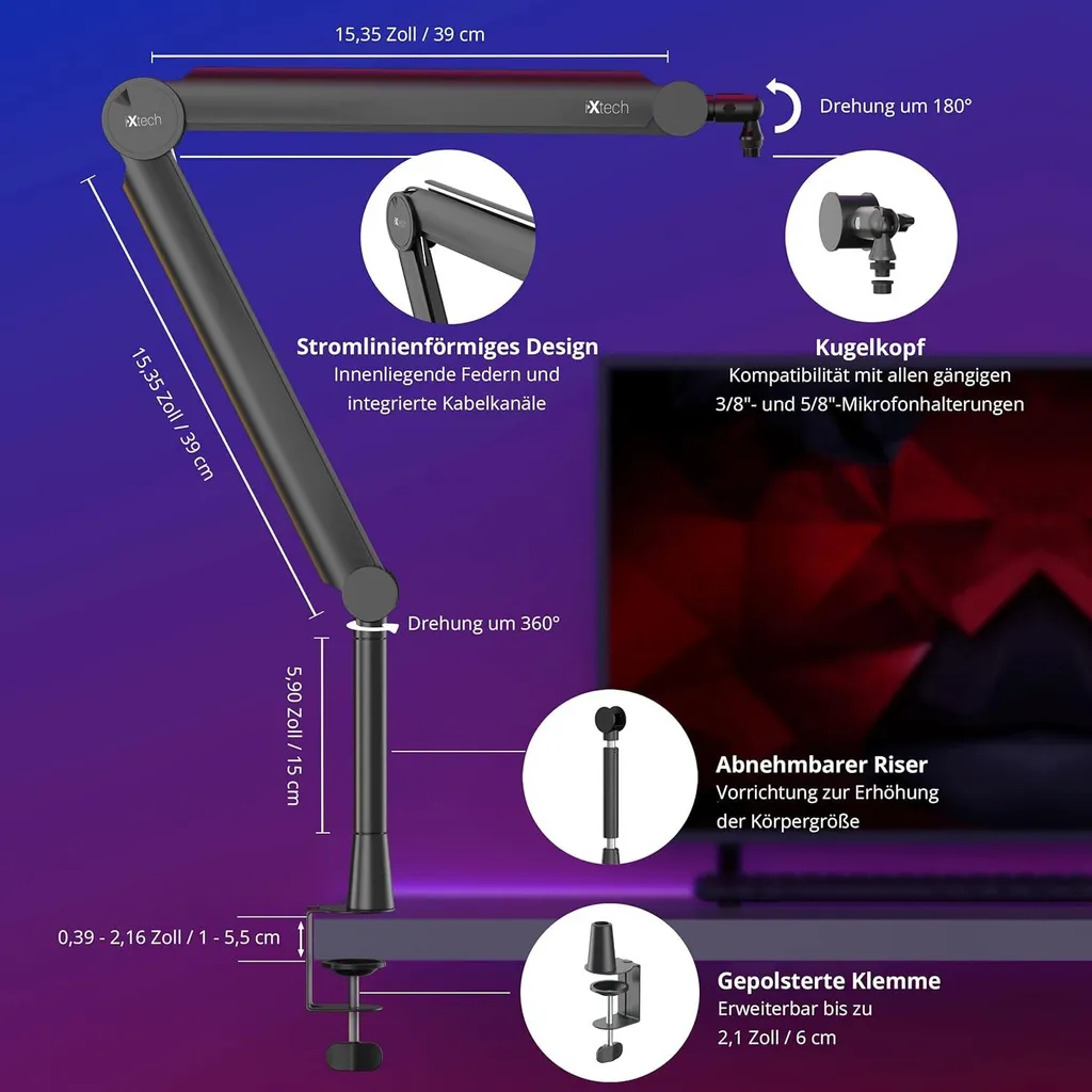 Support Micro Gaming et Podcast IXTECH Valiant pour Setup Streamer Pro - 8