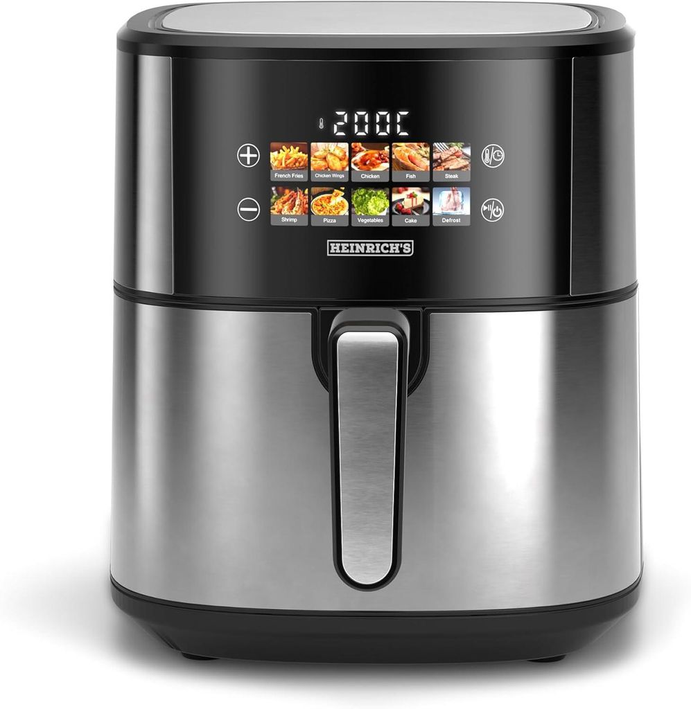 Heinrich ́s XXL Heißluftfritteuse 6,5L, 1600W Air Fryer, 10 Programme, LED-Touch-Display, Timer, fettarme Zubereitung, spülmaschinenfest