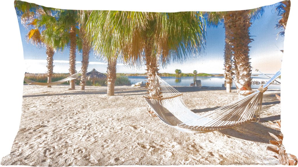 MuchoWow Zierkissen Sofakissen Wohnzimmer Dekokissen 50x30 cm Strand - Hängematte - Entspannen - Wohnzimmerdekoration - Polster mit Photo