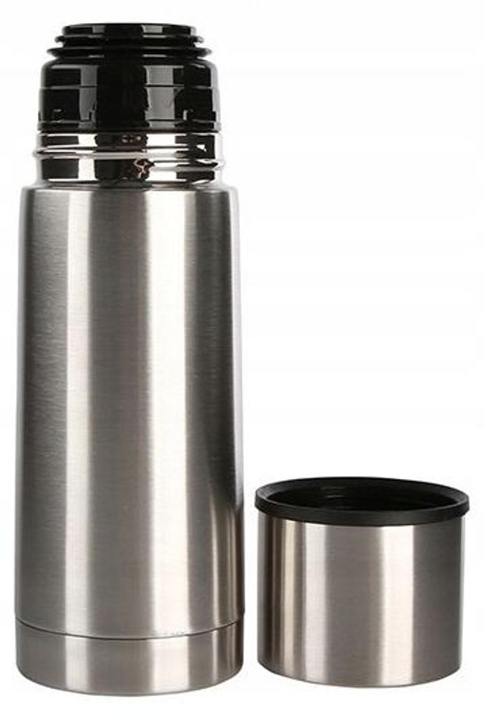 Edelstahl Thermoskanne 350 ml, auslaufsicher, Vakuumisolierung, Deckel als Becher, Silber