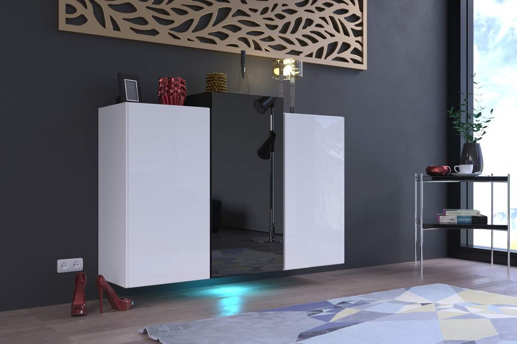 Furnitech K5 Modernes Wohnzimmer, Kommode, Schrank, Sideboard, Schlafzimmer, Esszimmer, Wohnzimmermöbel (LED weiß, K5-18HG-WB3)