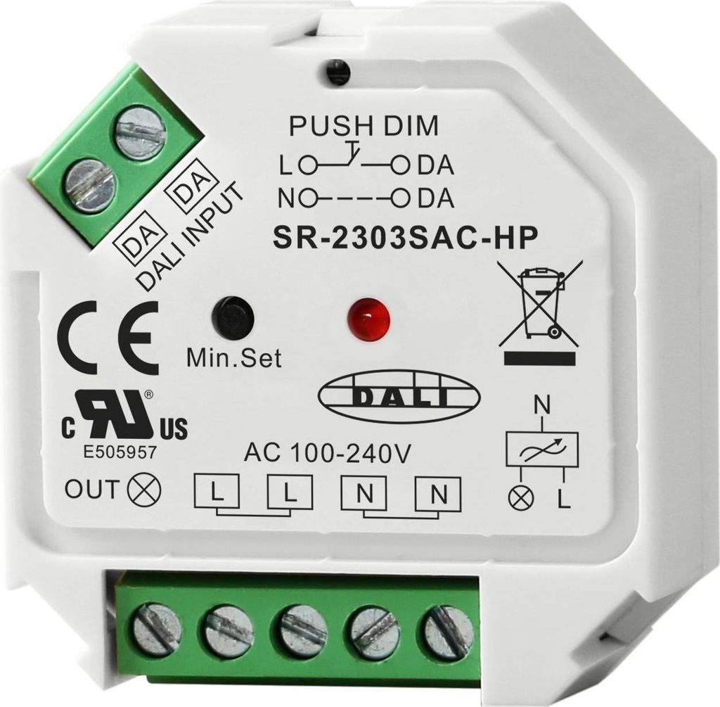 SR-2303SAC-HP DALI Phasenabschnitt Mini Dimmer, 1-Kanal, Produktbild 