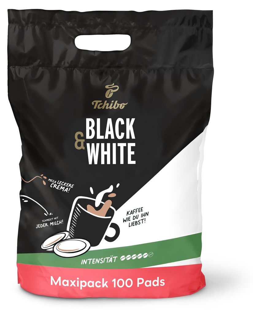 Tchibo Kaffeepads Vorratspack Maxipack, BLACK & WHITE, 100 Stück – 1x 100 Pads (Kaffee, kräftig mit starkem Geschmack), nachhaltig, geeignet f...
