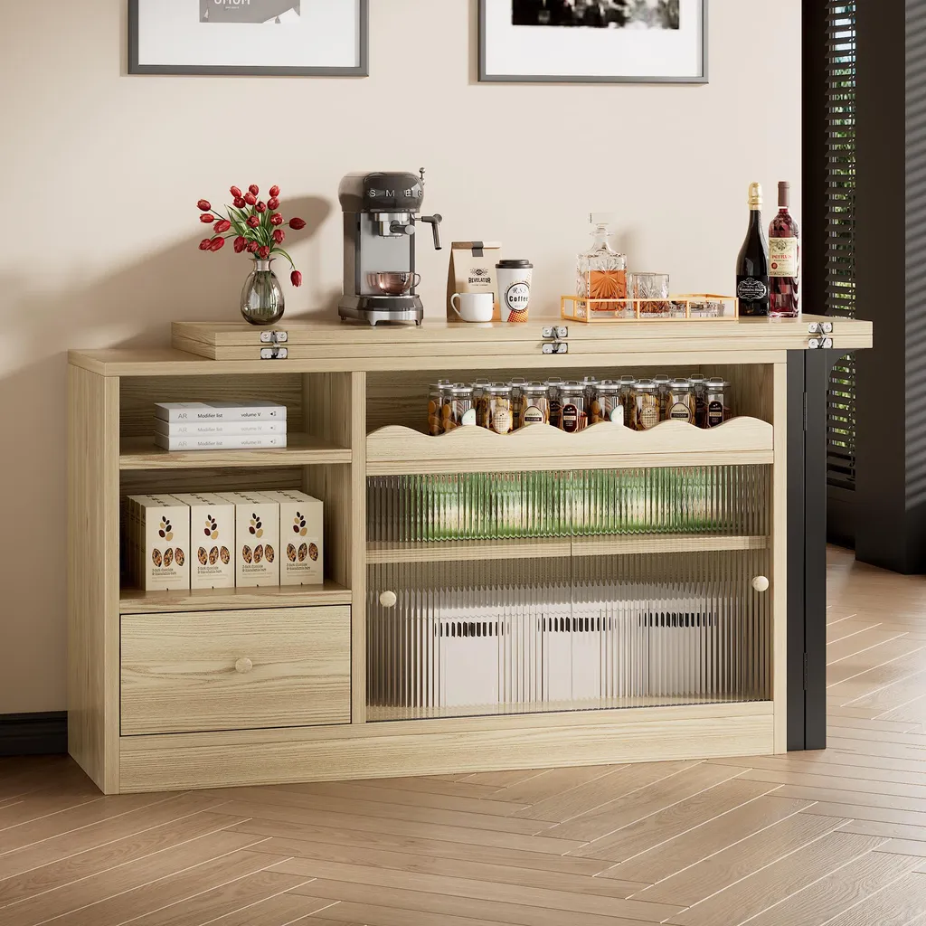 Sweiko Table à manger pliante extensible avec rangement Noir et Nature - 2
