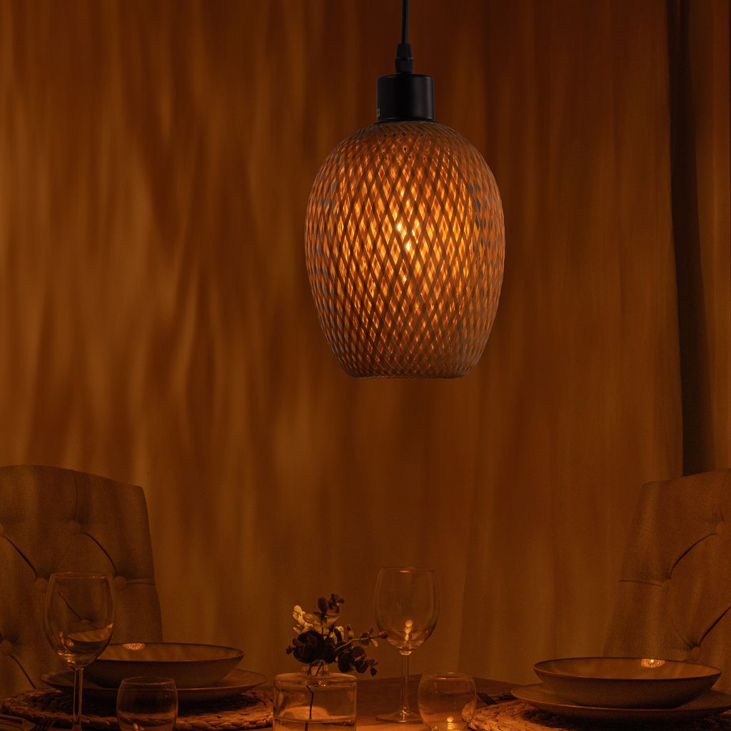 riess-ambiente Geflochtene Hängeleuchte ORGANIC LIVING 20cm natur Bambus-Schirm Hängelampe Lampe Leuchte