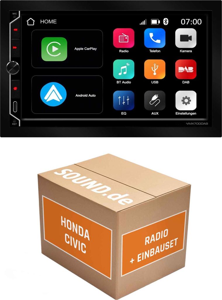 Autoradio Einbaupaket ESX VMX700DAB passend für Honda Civic 8 + Lenkradfernbedienung | CarPlay Wireless Android Auto Wireless Bluetooth