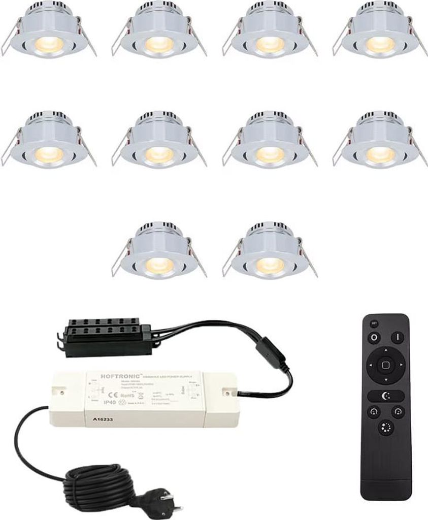 hoftronic Sienna Mini Einbaustrahler 12V 10x3W 2700K IP44 Grau Dimmbar Schwenkbar