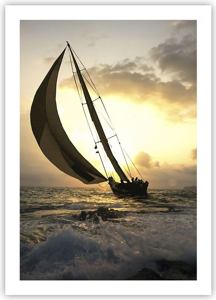Poster - Poster ohne Rahmen - Schiff Sonnenuntergang Sonne Landschaft - 50x70 cm - Wand Bild - Wanddeko - Wandbilder - Kunstposter - Wandposter - B...