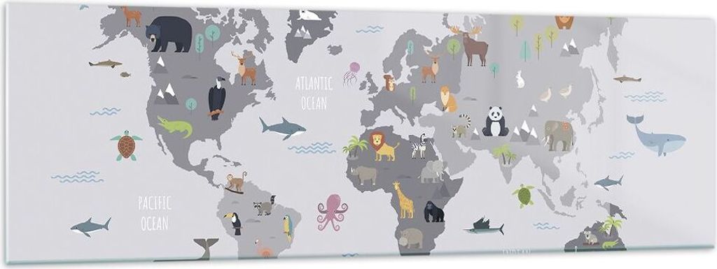 Bilder auf glas - Einteilig - Karte die Welt Kontinente - 160x50cm - Glasbilder - Wandbilder - Bilder - Wanddekoration aus Glas - Glas Bilder - Wan...