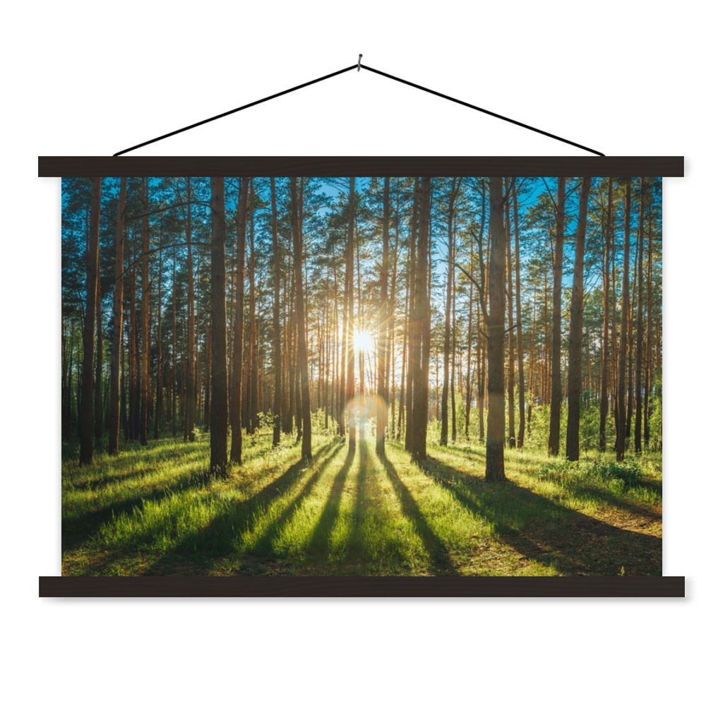 MuchoWow Textilposter Sonne - Bäume - Landschaft - Gras 150x100 cm mit schwarzem Rahmen - Schlafzimmer