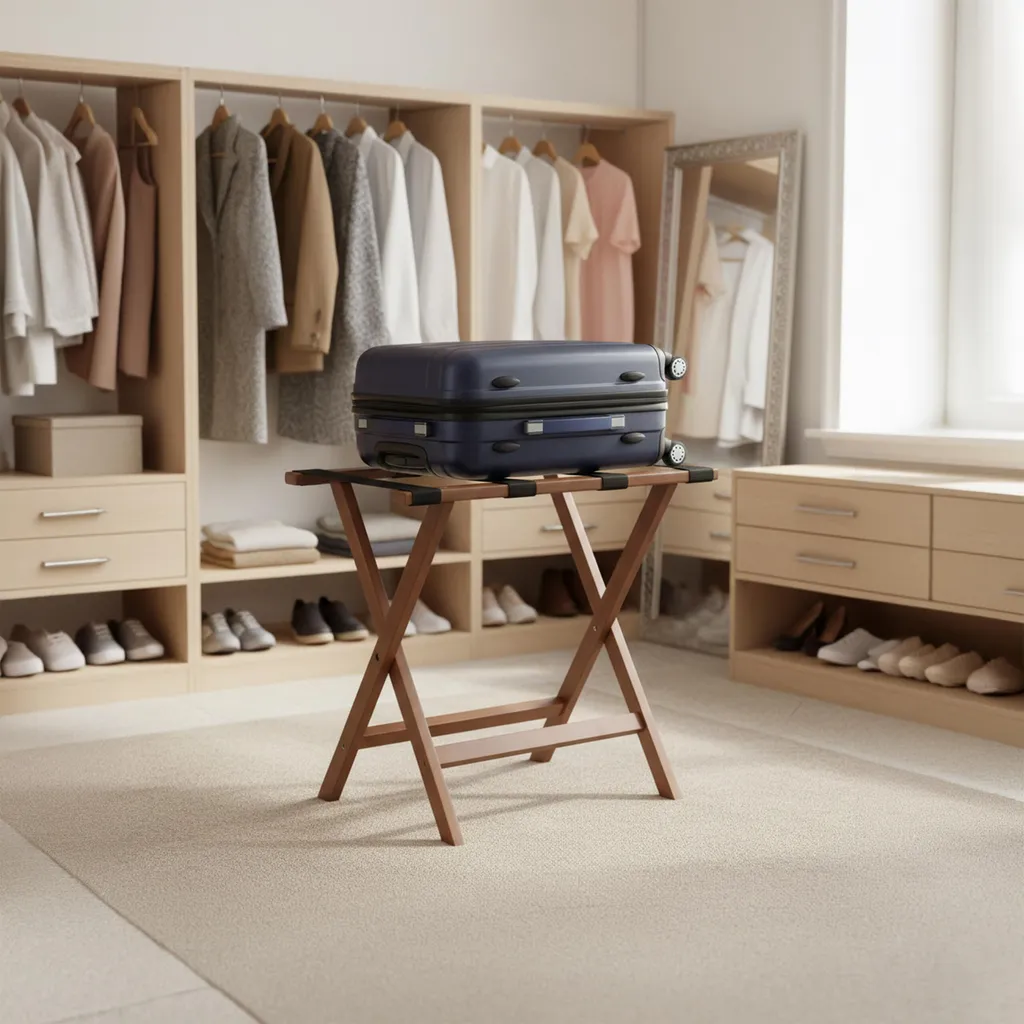 Porte-valise en bambou pour invités : confort et rangement gain de place
