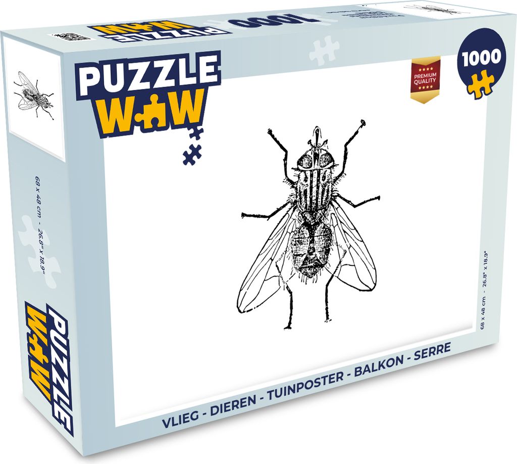 MuchoWow Puzzle 1000 Teile Fliege - Tiere - Vintage - Schwarz und weiß - Erwachsene - Rätsel