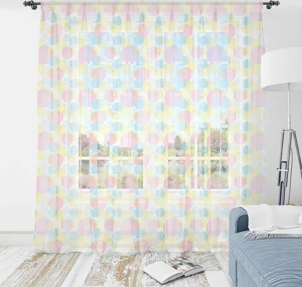 ABAKUHAUS Arazzo pastello, Design artistico con macchie e punti colorati, Arazzo in raso setoso per soggiorno e camera da letto, 210 cm x 274 cm, Rosa confetto Multicolore