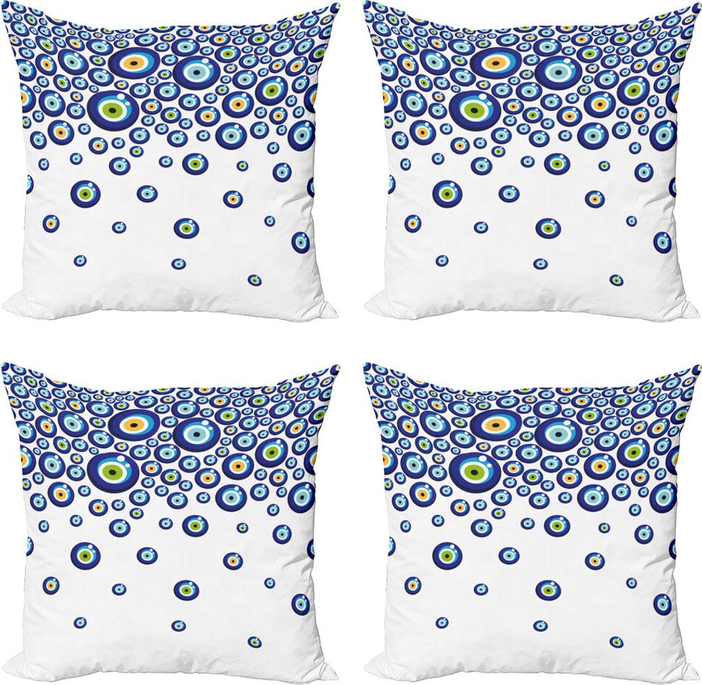 ABAKUHAUS Blau Kissenbezug Set (4 Stück), Lively Türkisch, Moderner Doppelseitiger Digitaldruck, 50 cm x 50 cm, Blau, Grün, Marigold