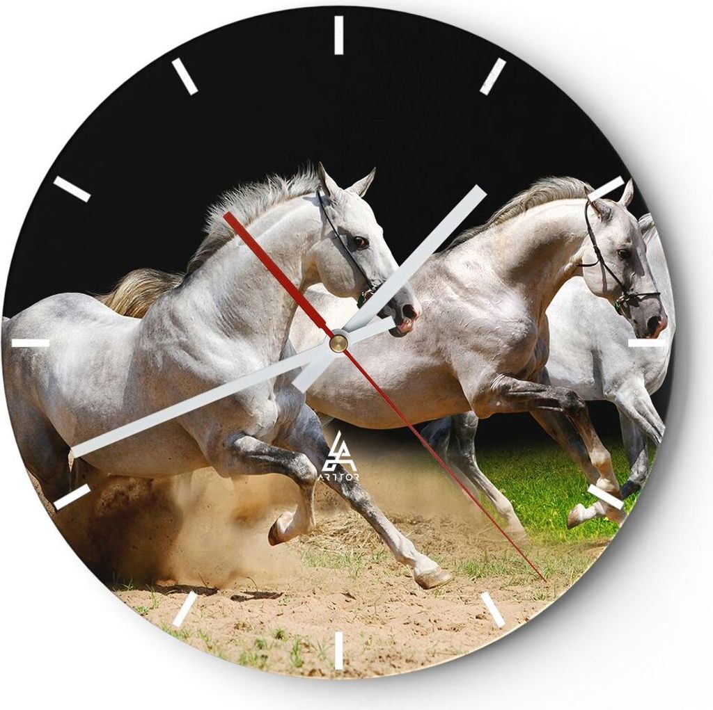Wanduhr - Rund - Glasuhr - Pferde Sand Gras - 30x30cm - Schleichendes Uhrwerk - Lautlos - zum Aufhängen bereit - Dekoration Modern - Wanddekoratio...