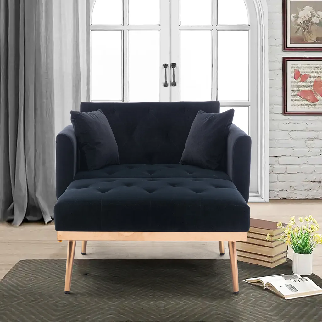 Lit d'appoint pliant et fauteuil de relaxation noir pour petit espace