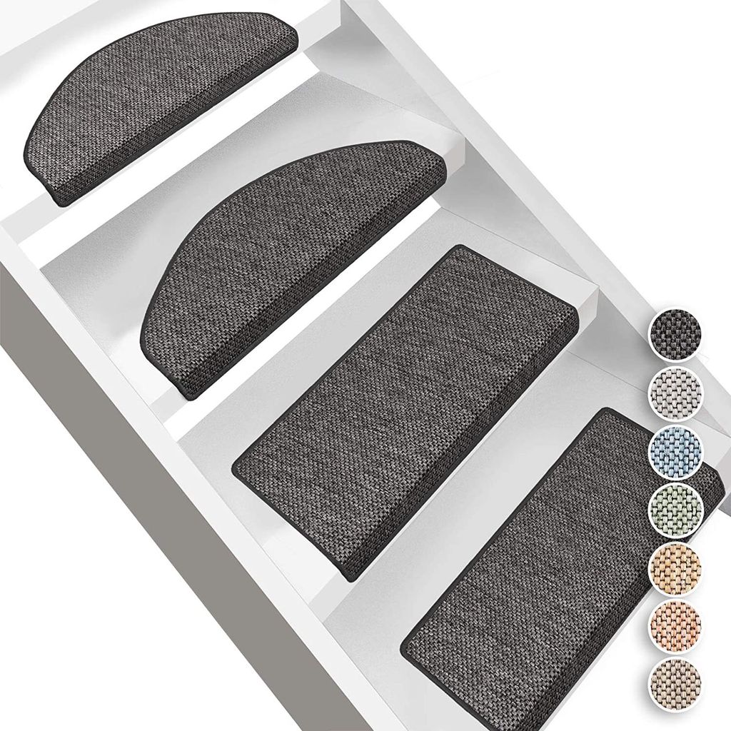 Stufenmatte Sabang Sisaloptik strapazierfähig & langlebig Stufenteppich Innen Anthrazit 23,5 x 65 cm Halbrund