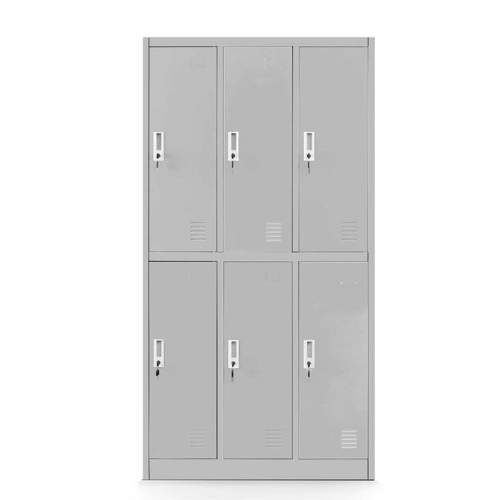 Schließfachschrank 3B2AS Fächerschrank Wertfachschrank Umkleideschrank 6 Fächer Stahlblech Pulverbeschichtet 150 cm x 90 cm x 45 cm Farbe: Grau