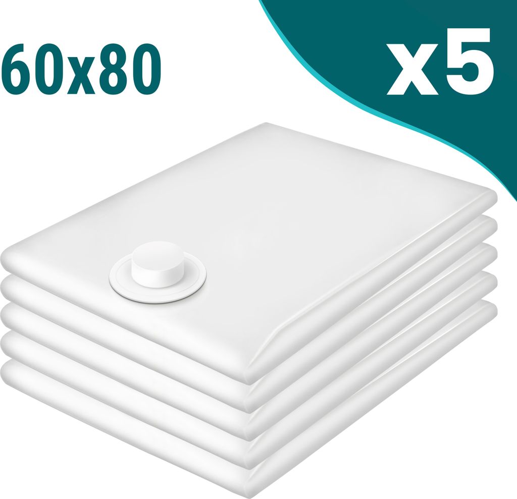 Sillar Dicker Vakuumbeutel für Kleidung 60x80 cm Würfel | Vakuum-Kleiderbeutel mit hermetischem Ventil - transparent 5 Stück