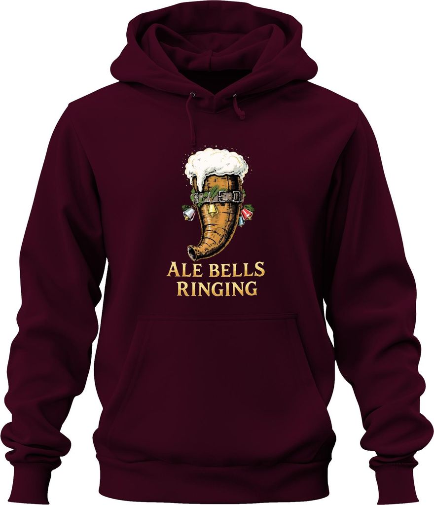 Ale Bells Ringing Weihnachtsbier Bierhorn Festlich Retro Uni Hoodie Kapuzenpullover, Burgundy, XL
