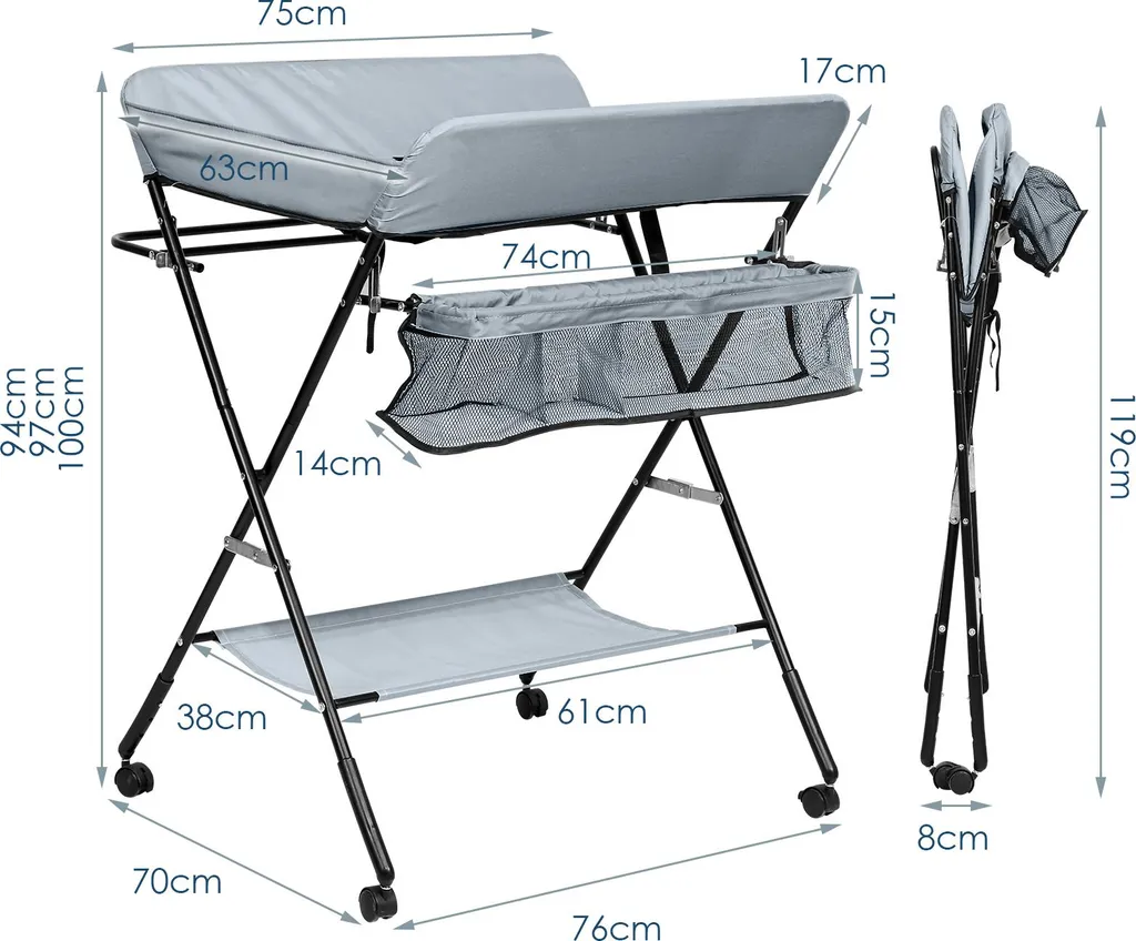 Table à langer ergonomique contre le mal de dos pliable et sécurisée