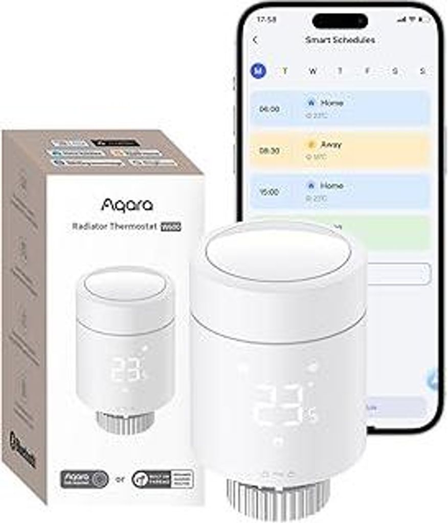Aqara Smartes Heizkörperthermostat W600, Unterstützt Zigbee/Thread, Energiesparen, Sprachsteuerung, Zeitplan, Geofencing, Kompatibel mit Apple Ho...