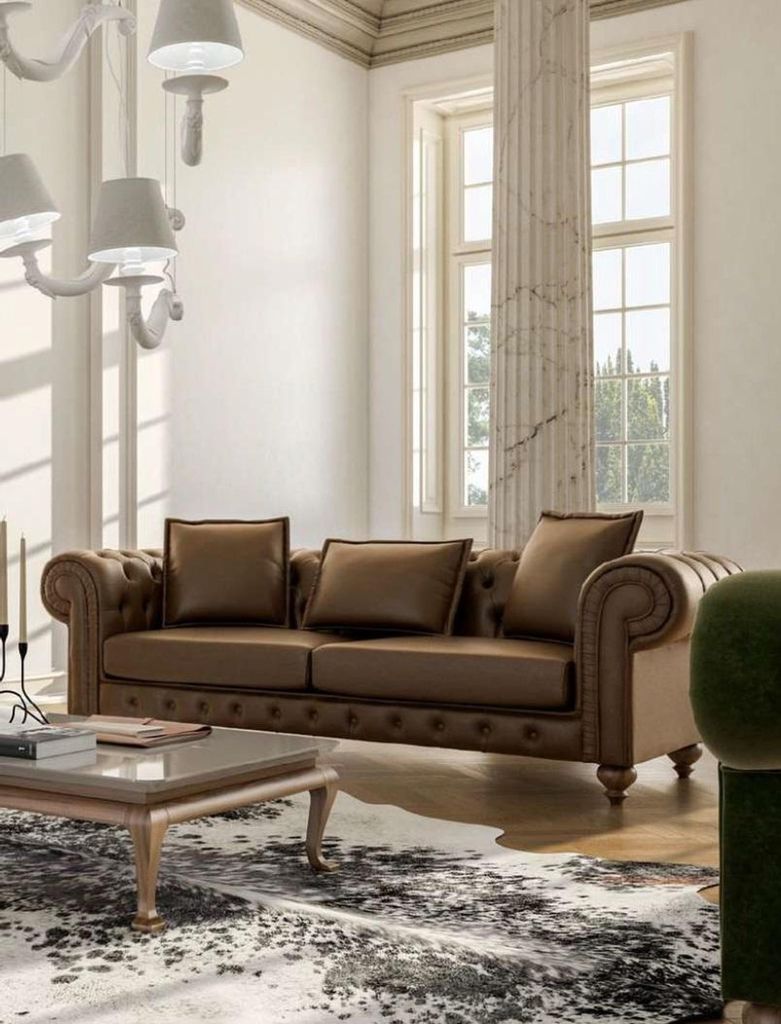 Brauner Dreisitzer Wohnzimmercouch Luxus Leder Sofas Stil Möbel Neu
