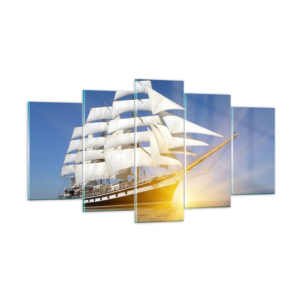Bilder auf glas - Yacht Meer Welle - 160x85cm - Glasbilder - Wandbilder - Kunstdruck - zum Aufhängen bereit - Wanddekoration aus Glas - Glas Bilde...