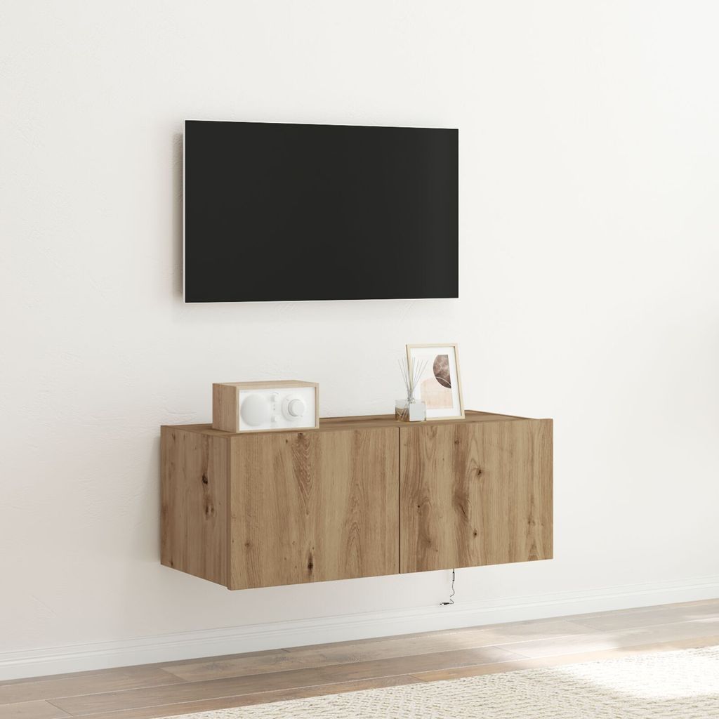 Möbel TV-Wandschrank mit LED-Leuchten Artisan Eiche 80x35x31 cm - TV-Schränke 863106