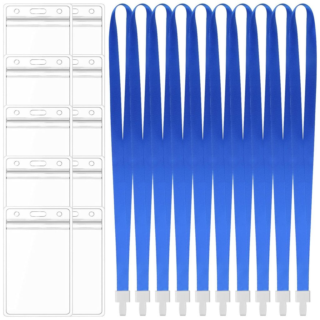 Set mit 10 Ausweishüllen mit Lanyard, wasserdichte PVC-Ausweishüllen, transparente Ausweishüllen, vertikale Kartenhüllen mit Lanyard für Visit...