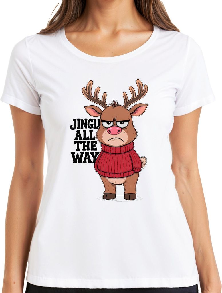 JINGLE ALL THE WAY lustiges Rentier Weihnachten sarkastisch retro Damen T-Shirt, Weiß, XL