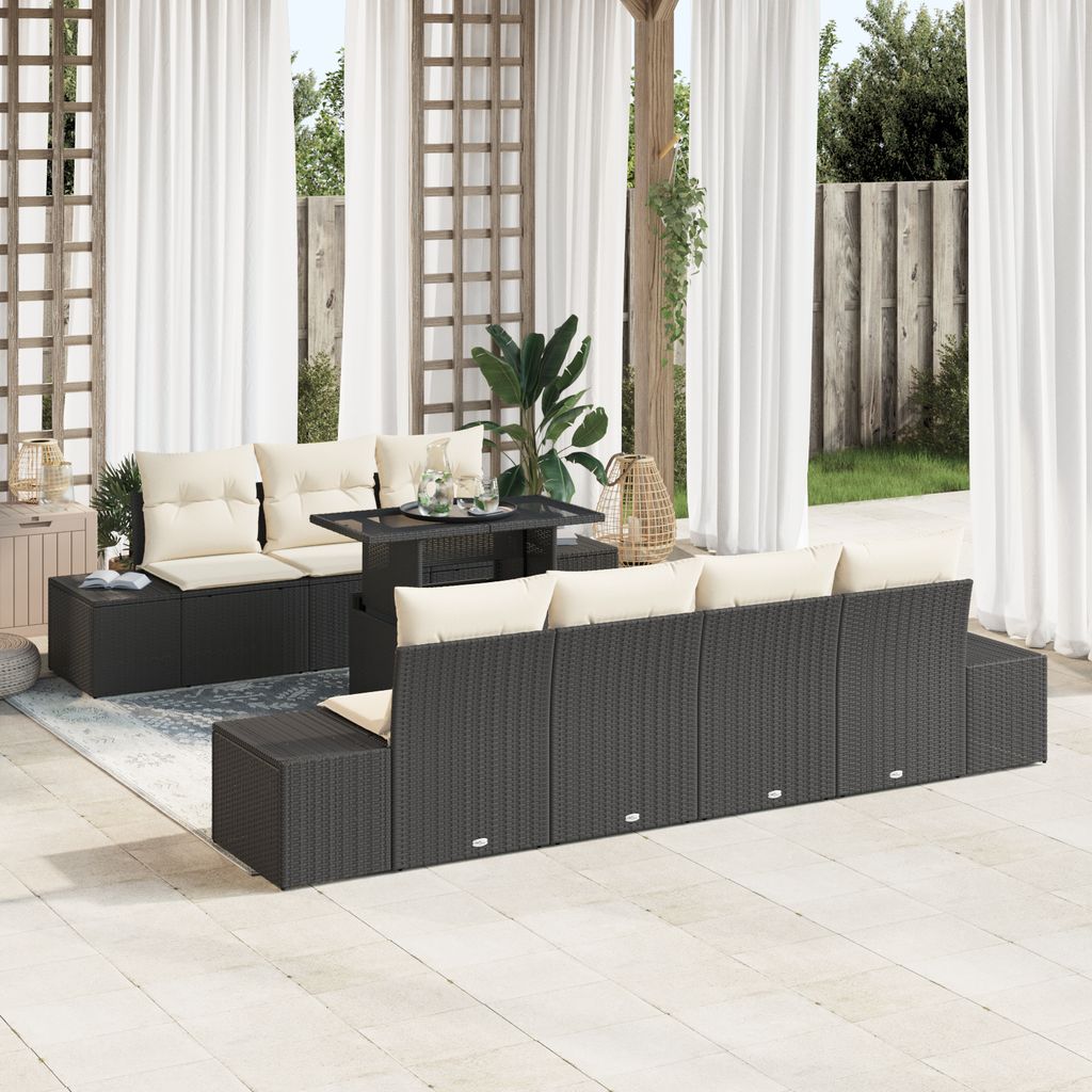Möbel 8-teilige Gartensofa-Garnitur mit Kissen Schwarz Poly Rattan - Gartensofas/Gartenmöbel Neu2025 814851