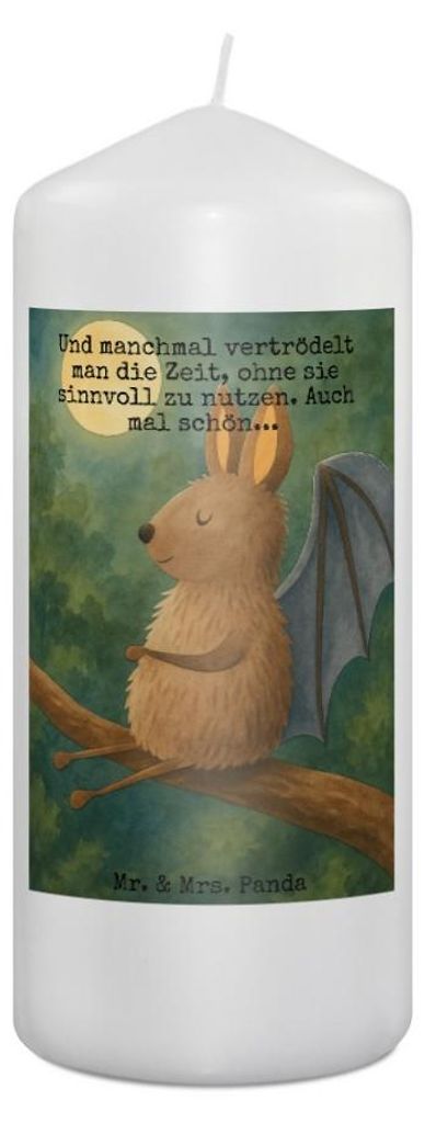 Mr. & Mrs. Panda Kerze Fledermaus Sitzen Design 19 x 8 cm - Weiß - Geschenk, Entspannen, Fledermäuse, Motivation, Stumpenkerze, Blockkerze, Erinn...
