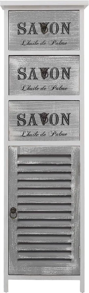 Rebecca Mobili Étagère à 3 Tiroirs et 1 Porte en Bois Blanc et Gris
