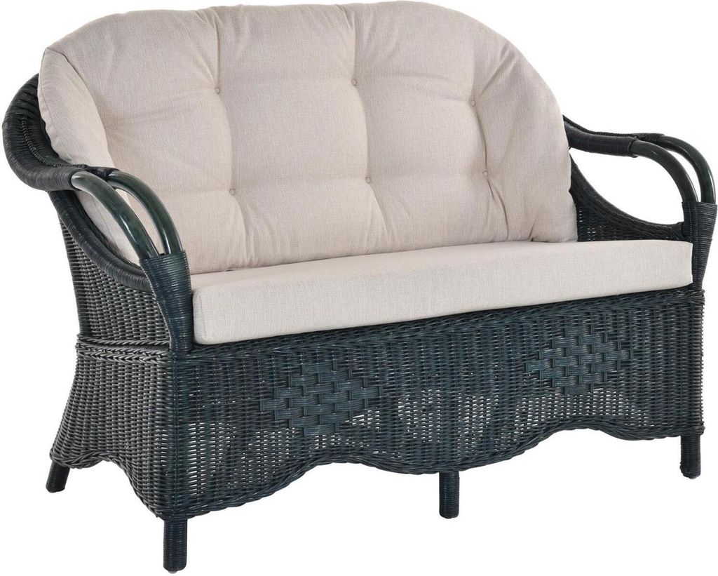 KRINES HOME Wintergarten Rattansofa Natur Rattan Sofa Zweisitzer Wohnzimmer Couch Rattanmöbel (Petrol, 2-Sitzer)