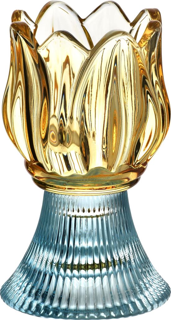 Kerzenhalter Glas Mondex Emmy 7,5x12,5 cm Transparent Gold/Blau 1 Stück