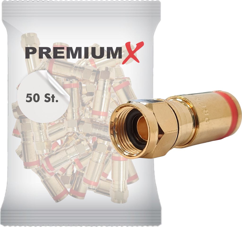 50x PremiumX Kompressionsstecker XCon G3 F-Kompressionsstecker 7,5mm für SAT Kabel Antennenkabel Koaxialkabel 130db 135db