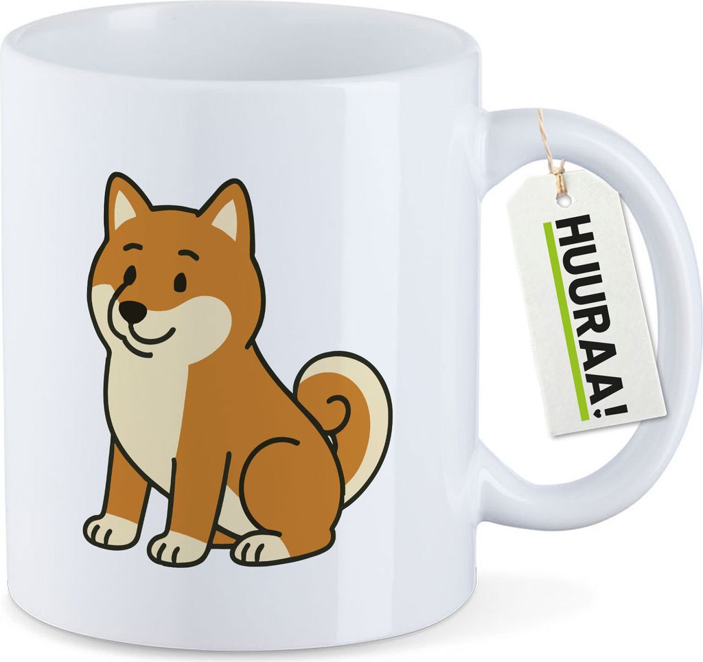 Huuraa Kaffeetasse Shiba Inu Comic Shibi 330ml Weiß Keramik Kaffeebecher Geschenkidee