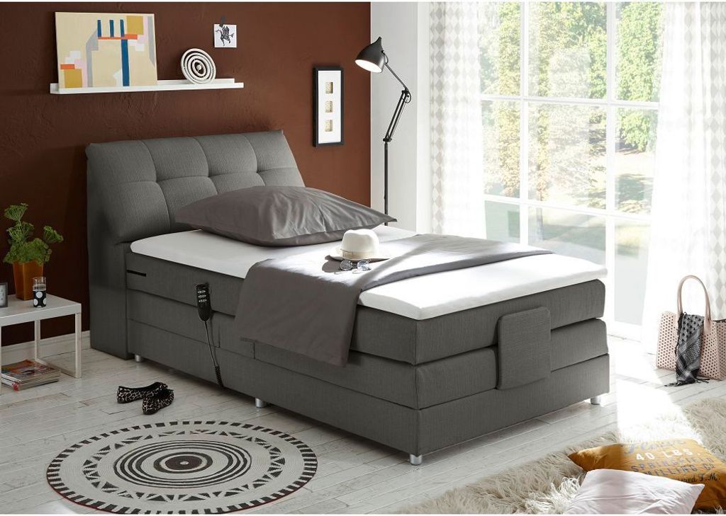 Boxspringbett Hotelbett Einzelbett Jugendbett 120x200 cm elektrisch verstellbar CONCORD3M-09 in Artemis 12 elephant