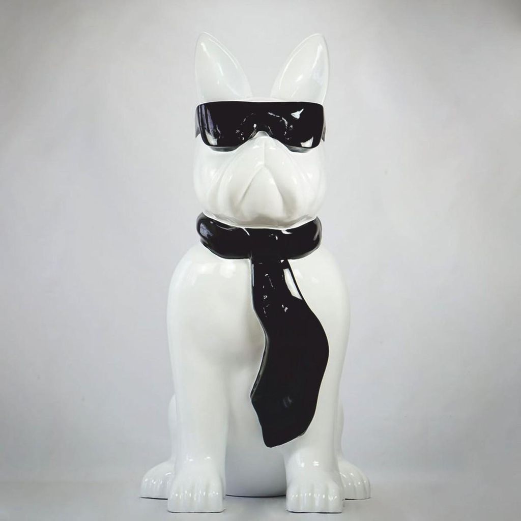 Casa Padrino Deko Figur Hund Bulldogge Weiß / Schwarz H. 65 cm - Deko Skulptur