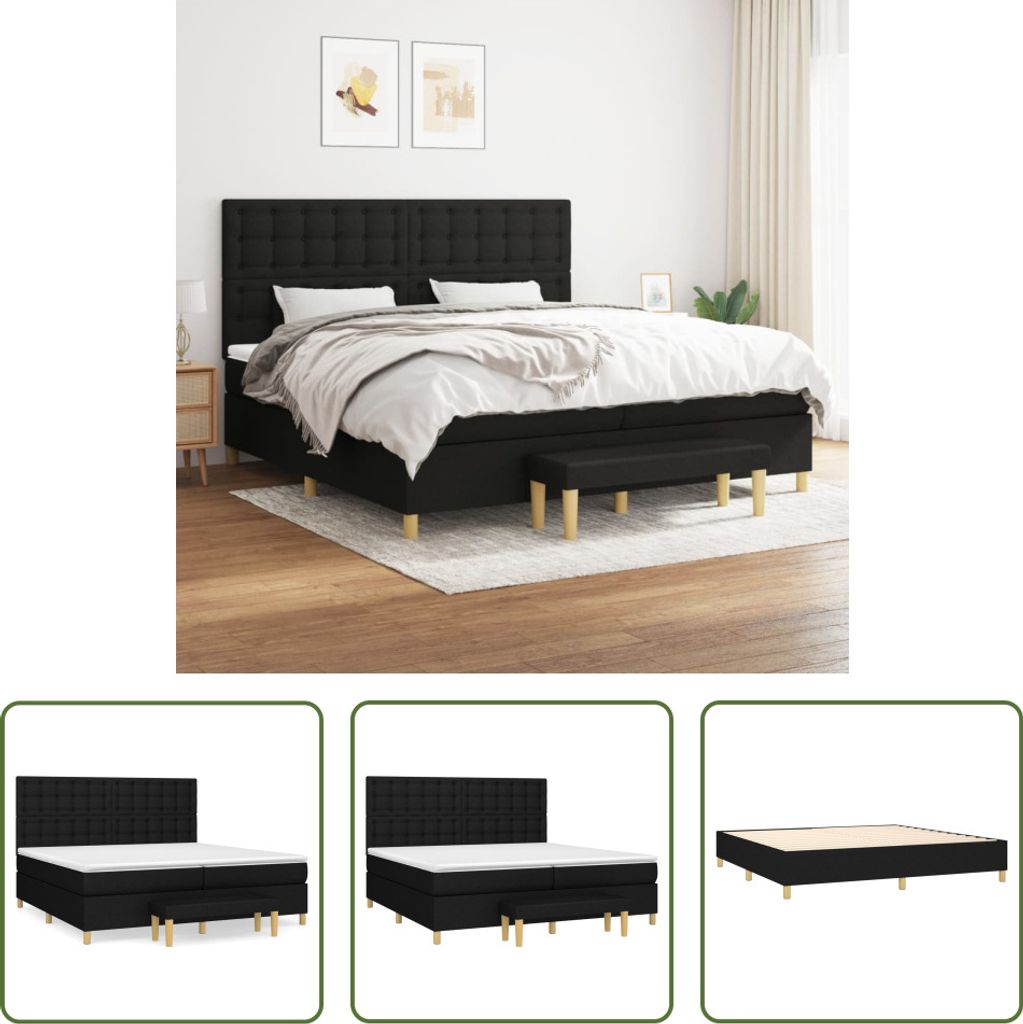 The Living Store Boxspringbett mit Matratze Schwarz 200x200 cm Stoff