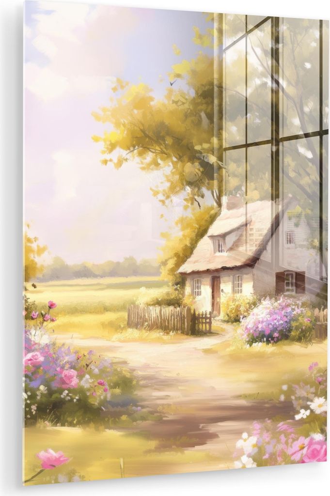 MuchoWow Glasbilder - Bilder auf Wandbild - Foto auf Glas Landhaus - Holz - Blumen 30x40 cm Wanddekoration aus Glas - Acrylglasbild - Acrylbilder -...