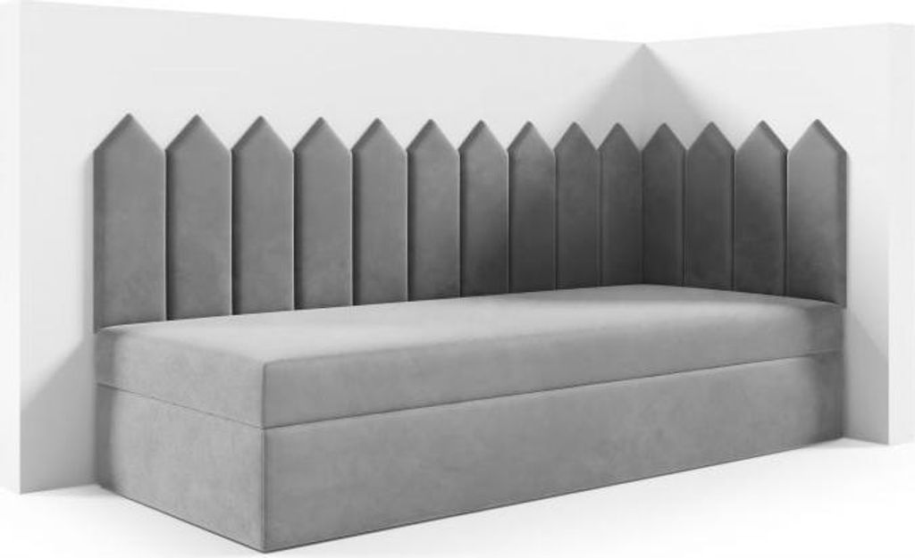 LIKMA Kinderbett 70x200 cm Grau Bett mit Bettkasten Jugendbett Polsterbett Kopfteil Velvet Stoff