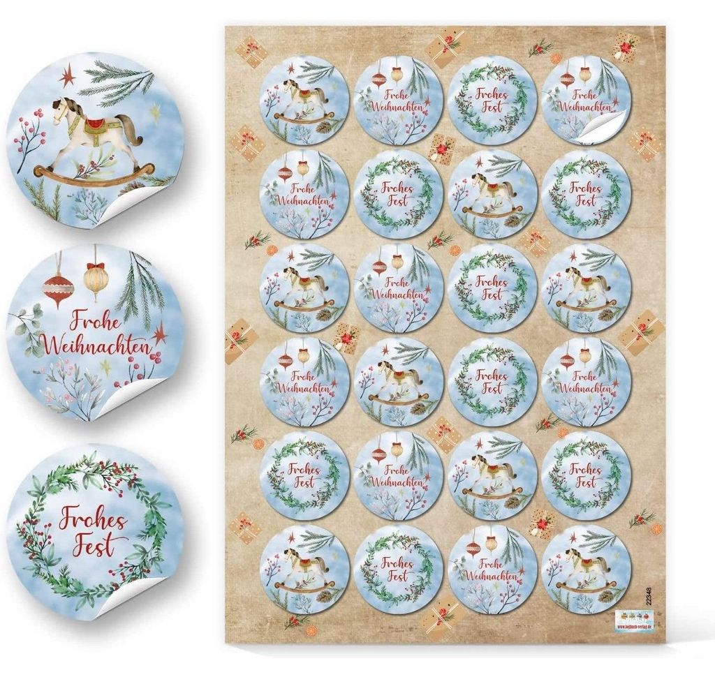 Logbuch-Verlag 24 Weihnachtsaufkleber mit Text Frohe Weihnachten & Frohes Fest Sticker Geschenke Kunden Mitarbeiter blau rot Ø 4 cm96 Aufkleber / ...