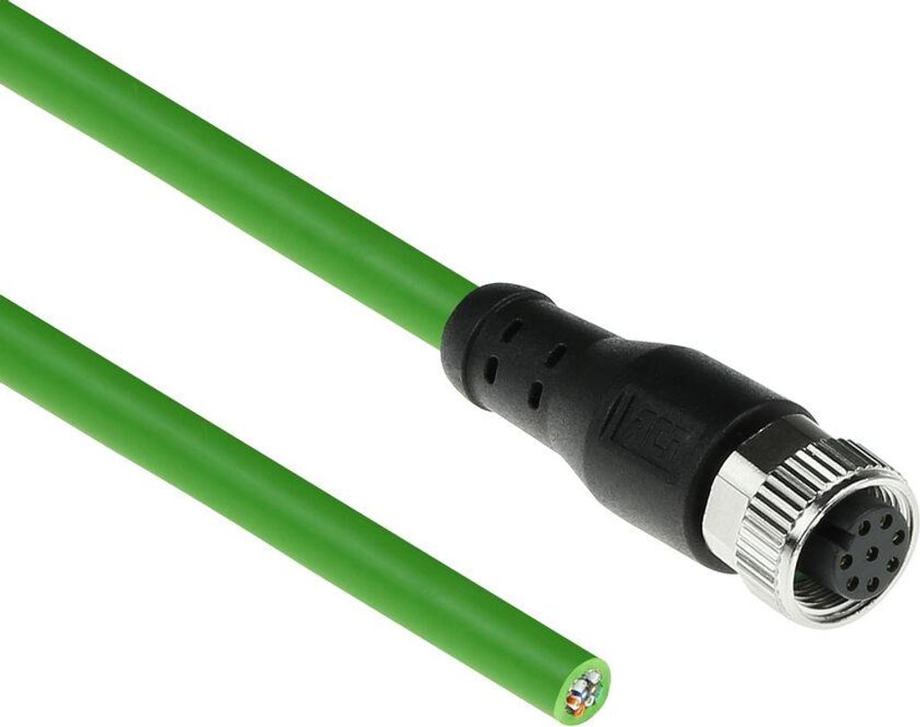 ACT Industrial 5,00 Meter Sensorkabel M12A 8-polige Buchse auf offenes Ende, Ultraflex TPE-Kabel, geschirmt (SC3809)